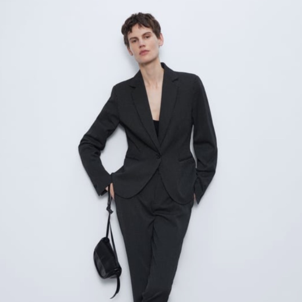 NWT! Zara Black Blazer With Small Polka Dot Design